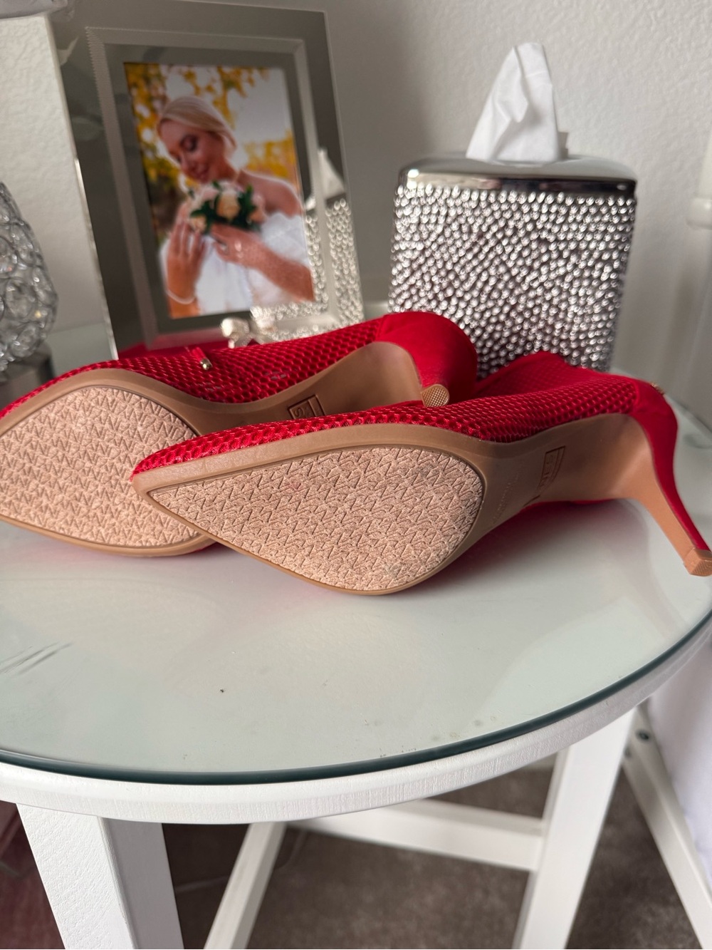 Jones New York Red Lace-Up Mesh Pointed-Toe Heels - Picture 5 of 7